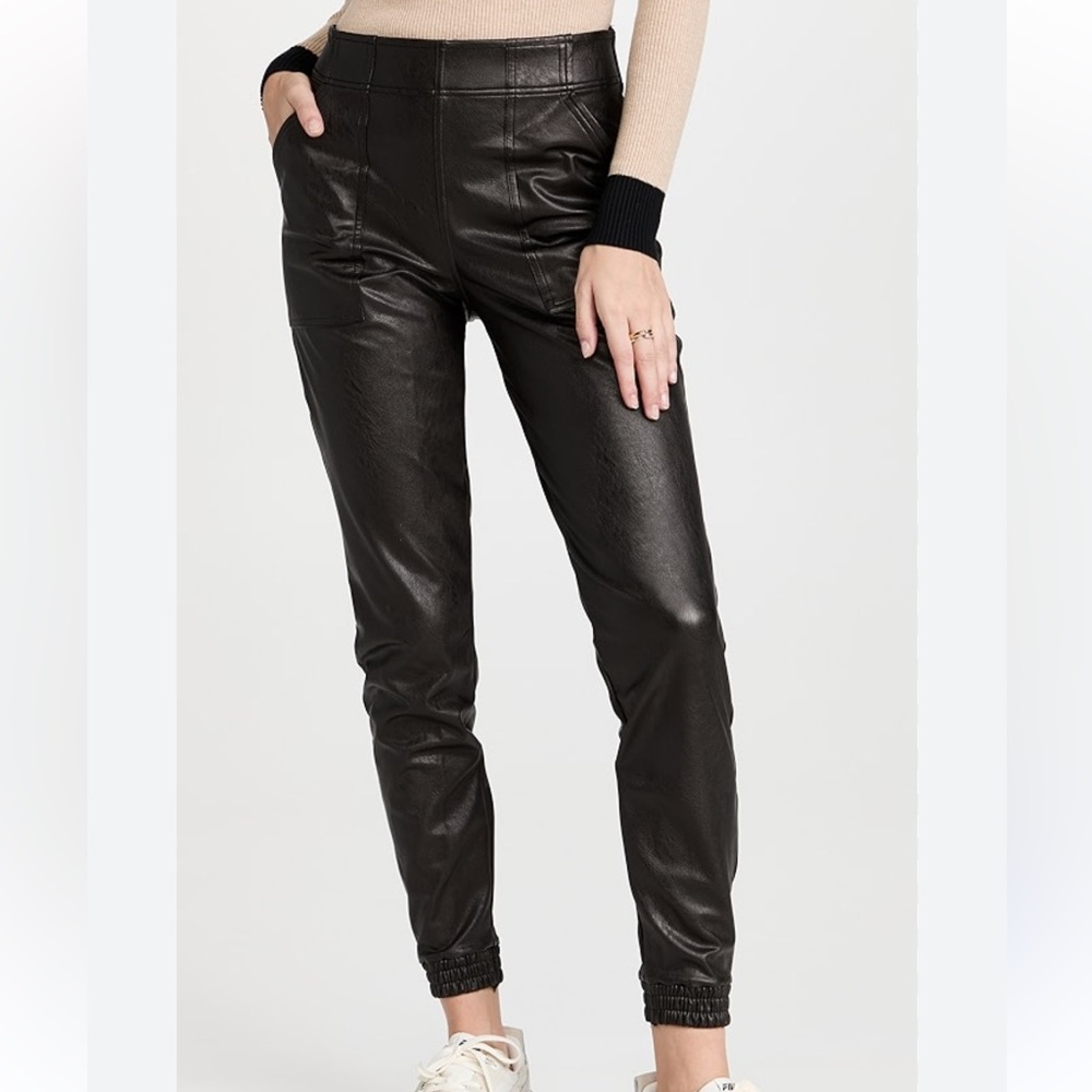 Cool Spanx size M black leather look joggers pants NWOT